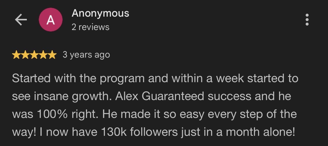 Five-star Google review from an anonymous reviewer