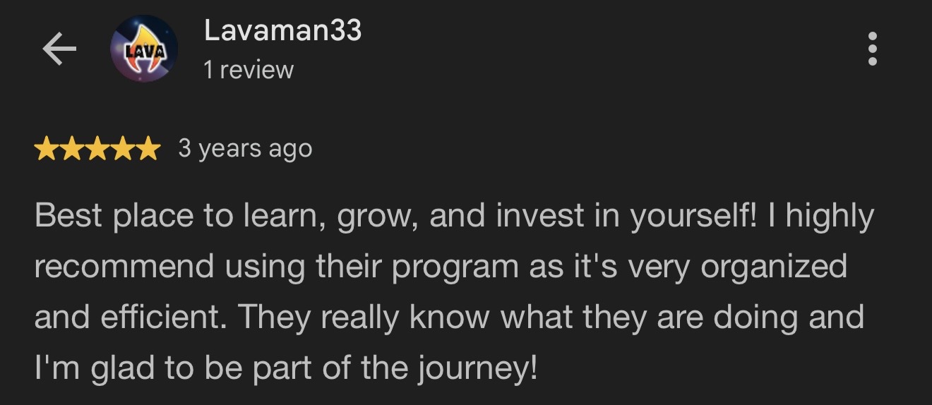 Five-star Google review from Lavaman33