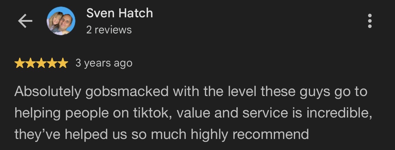 Five-star Google review from Sven Hatch